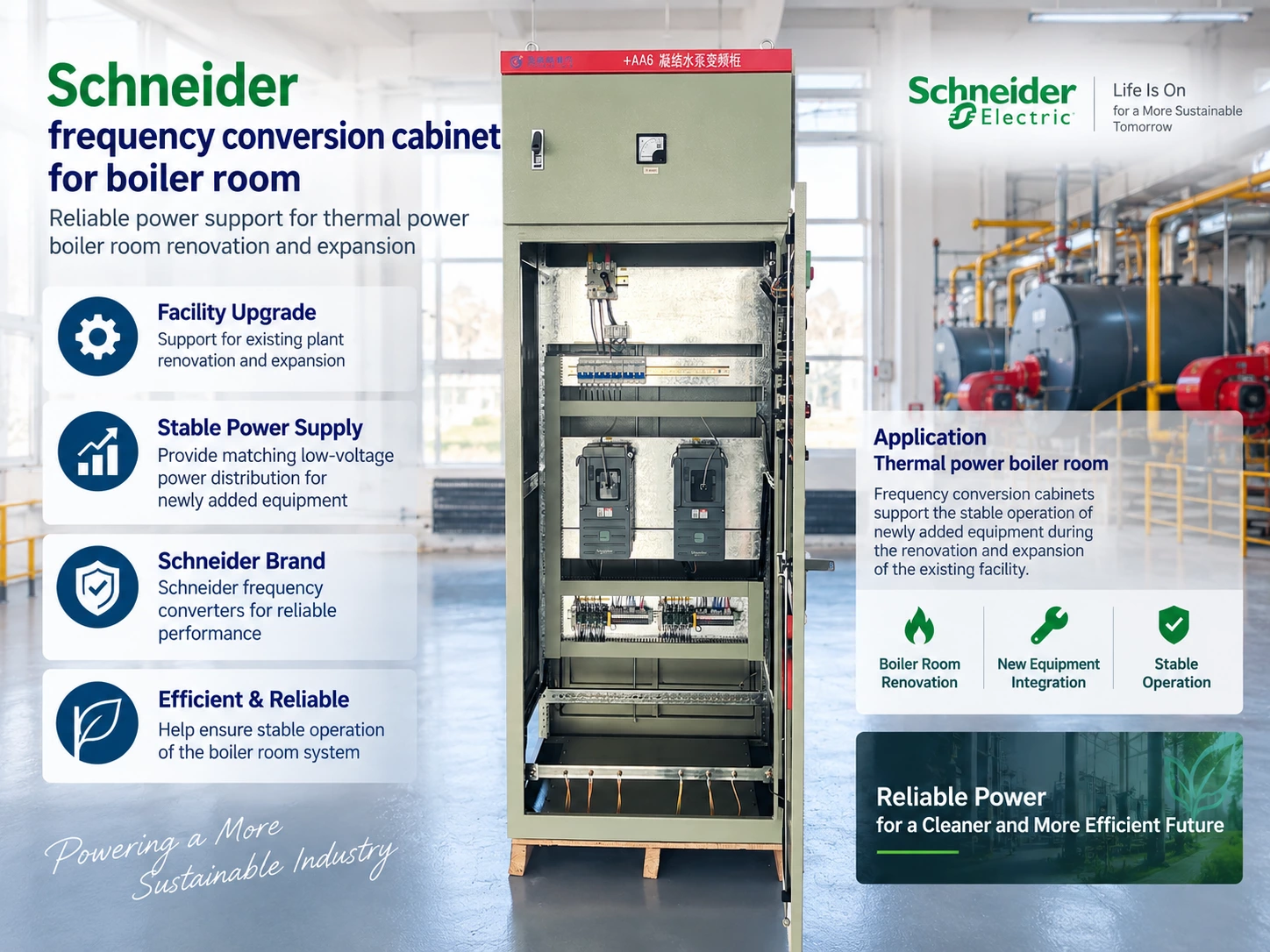 Boiler Room Renovation Power Distribution: Schneider Frequency Conversion Solution