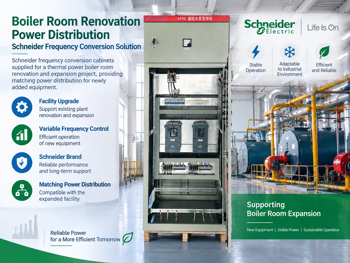 Boiler Room Renovation Power Distribution: Schneider Frequency Conversion Solution