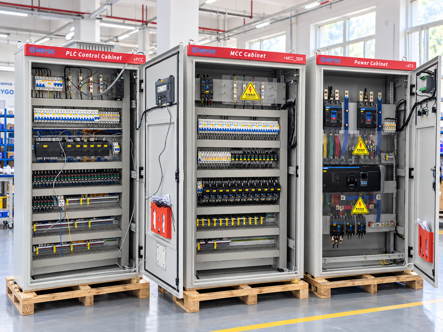 Electrical power distribution cabinets manufactured for industrial process equipment